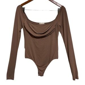 fp movement by Free People Draped 2 Snap Bodysuit | M | Mocha Brown